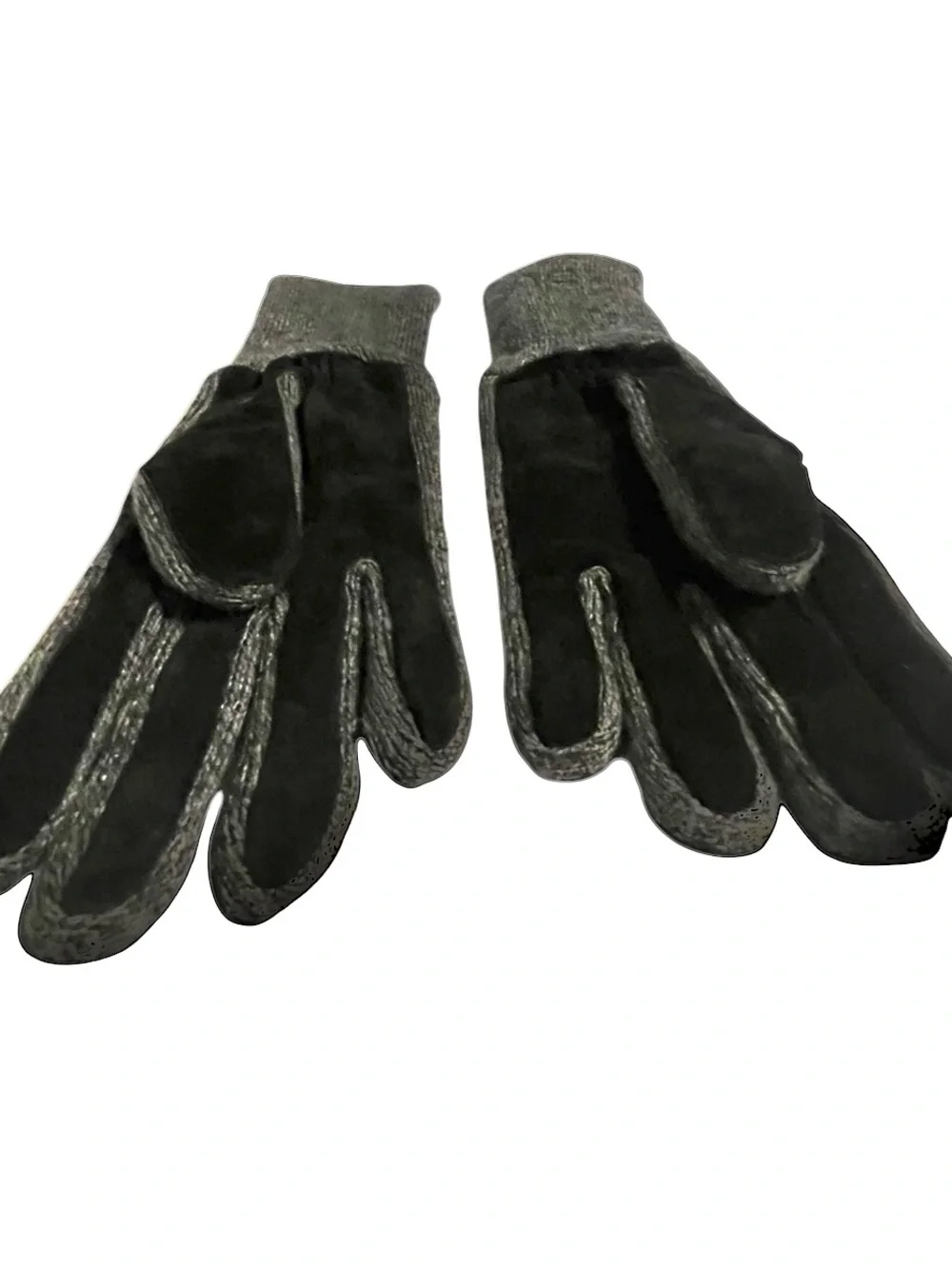 Vtg Isotoner Aris Black Suede/Gray Knit Cuff women’s driving gloves fitted OS Sm